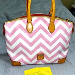 Dooney & Bourke Pink and White Chevron Bag With Red Interior purse
